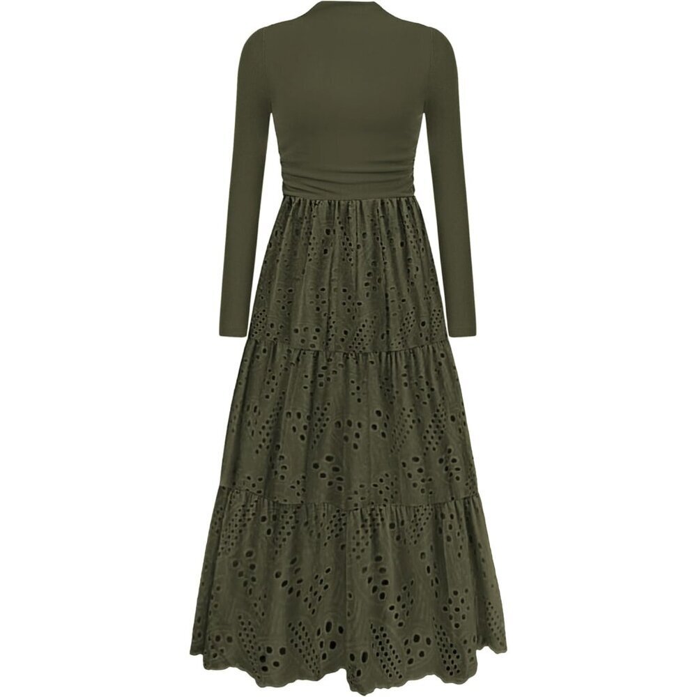 Long Sleeve Maxi Dress Women Eyelet Boho A Line Casual Wedding Guest